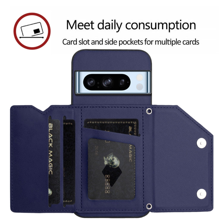 For Google Pixel 8 Pro Skin Feel Four Card Slots Phone Case with Wrist Strap