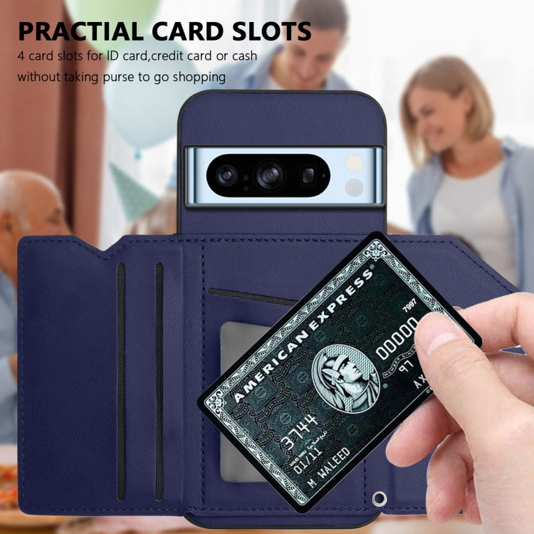 For Google Pixel 8 Pro Skin Feel Four Card Slots Phone Case with Wrist Strap