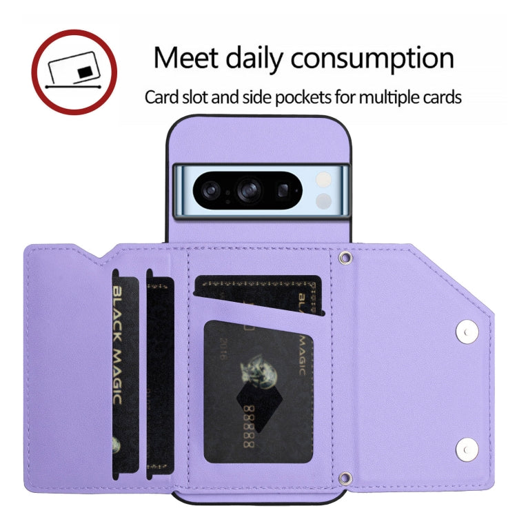 For Google Pixel 8 Pro Skin Feel Four Card Slots Phone Case with Wrist Strap