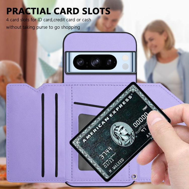 For Google Pixel 8 Pro Skin Feel Four Card Slots Phone Case with Wrist Strap