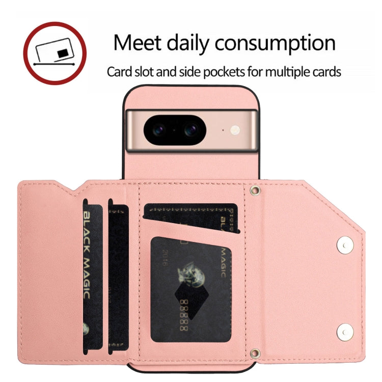 For Google Pixel 8A Skin Feel Four Card Slots Phone Case with Wrist Strap