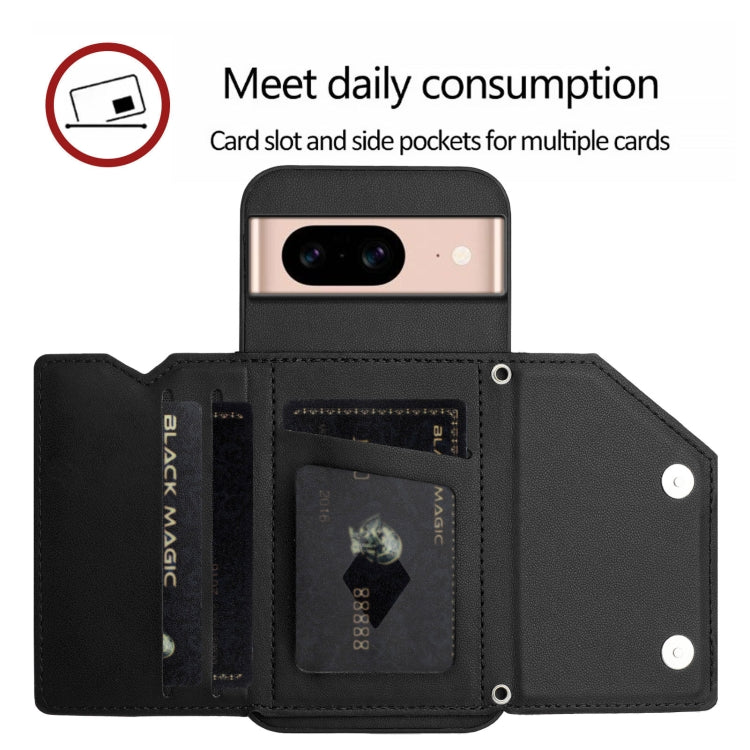 For Google Pixel 8A Skin Feel Four Card Slots Phone Case with Wrist Strap