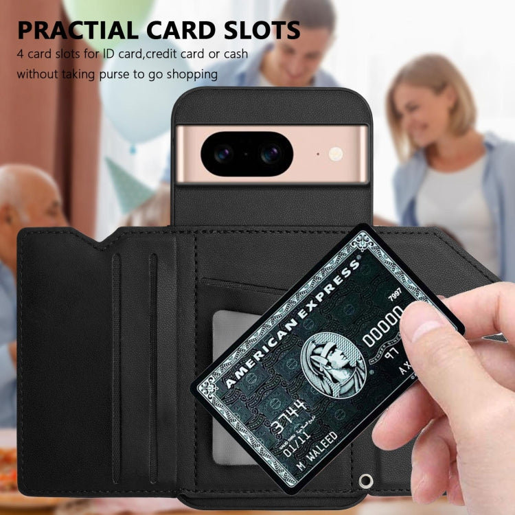 For Google Pixel 8A Skin Feel Four Card Slots Phone Case with Wrist Strap