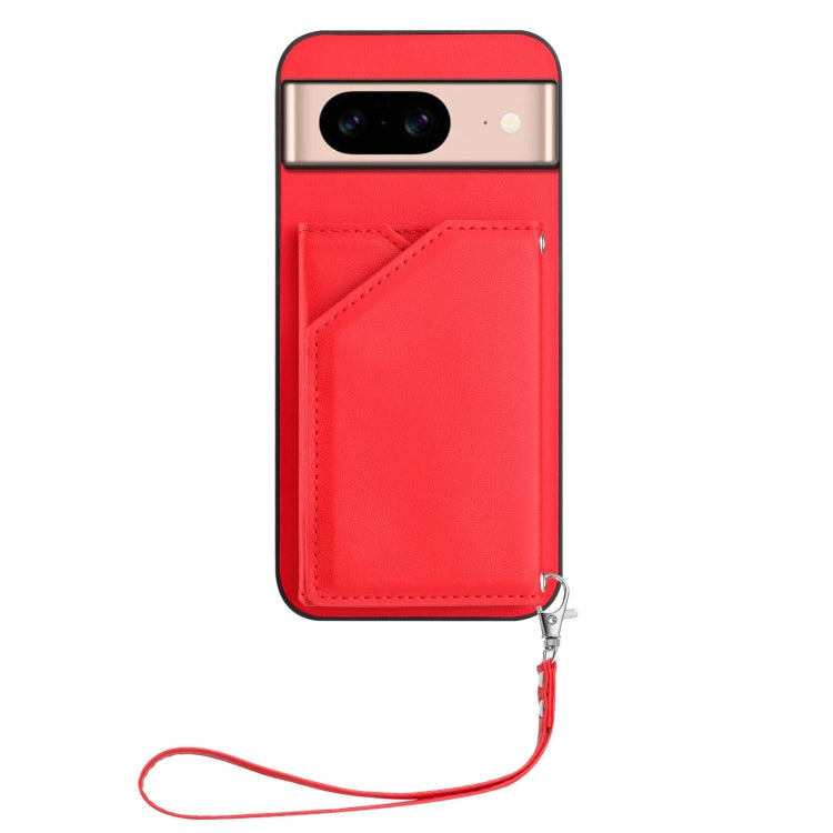 For Google Pixel 8A Skin Feel Four Card Slots Phone Case with Wrist Strap