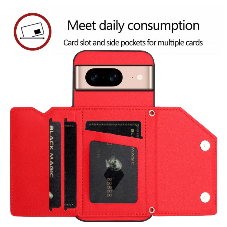 For Google Pixel 8A Skin Feel Four Card Slots Phone Case with Wrist Strap