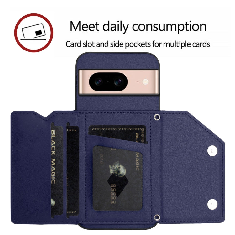 For Google Pixel 8A Skin Feel Four Card Slots Phone Case with Wrist Strap
