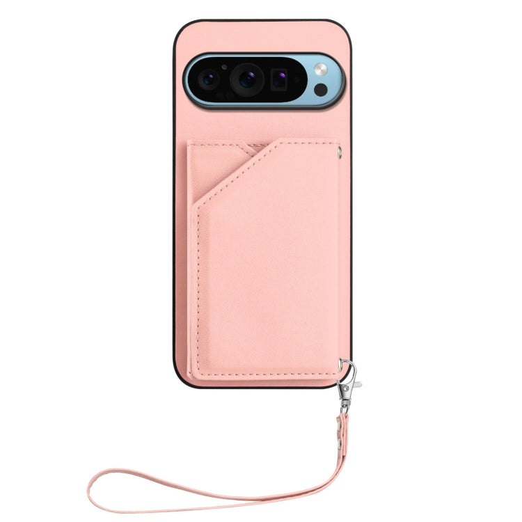 For Google Pixel 9 Skin Feel Four Card Slots Phone Case with Wrist Strap