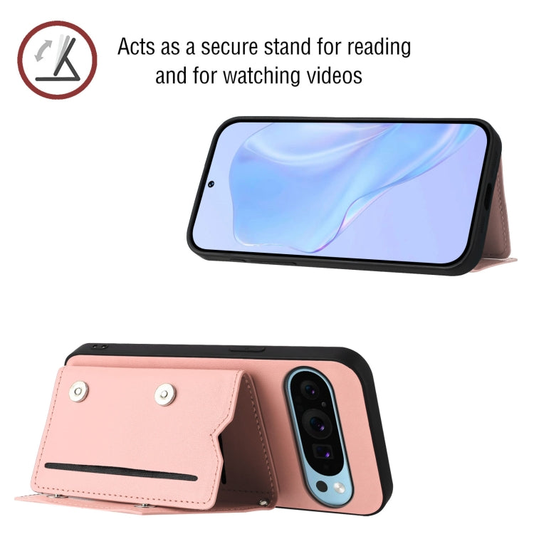 For Google Pixel 9 Skin Feel Four Card Slots Phone Case with Wrist Strap