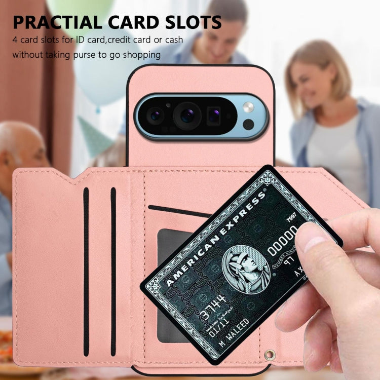 For Google Pixel 9 Skin Feel Four Card Slots Phone Case with Wrist Strap