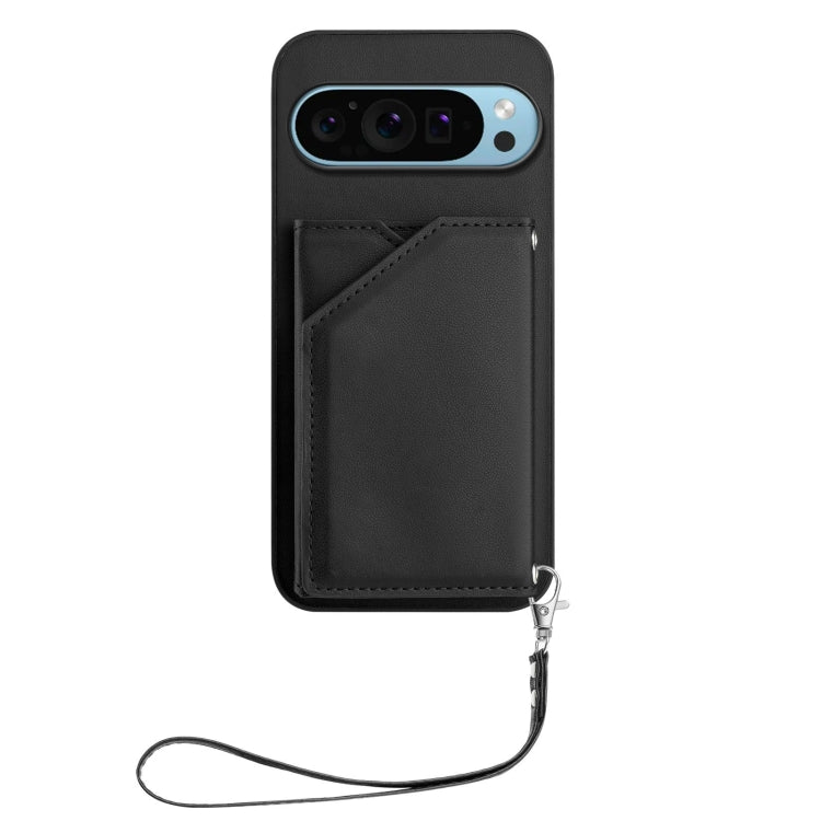 For Google Pixel 9 Skin Feel Four Card Slots Phone Case with Wrist Strap