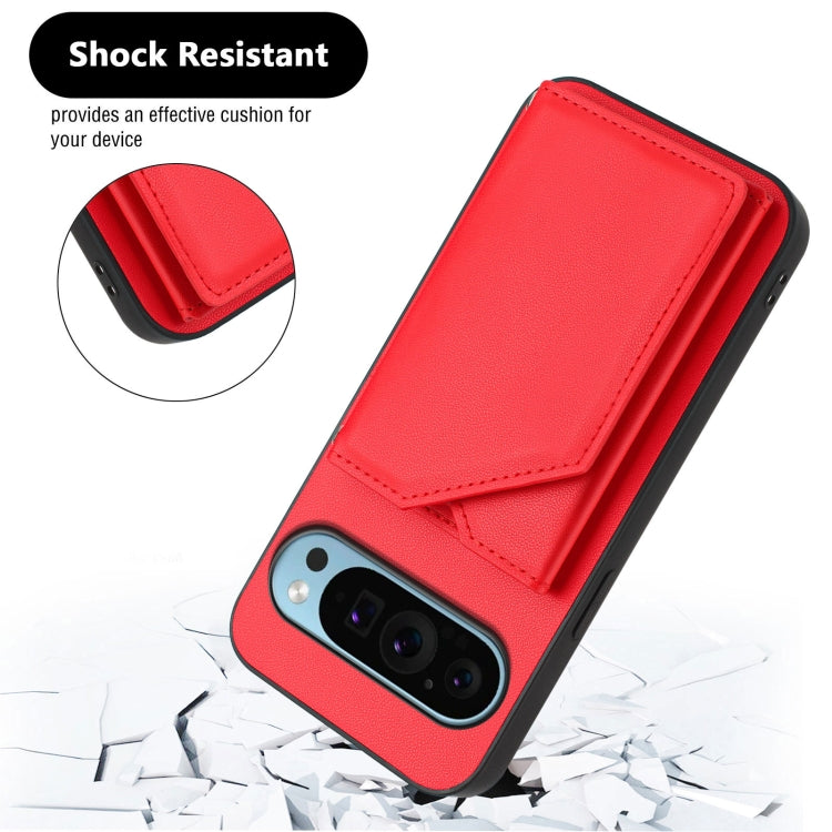 For Google Pixel 9 Skin Feel Four Card Slots Phone Case with Wrist Strap