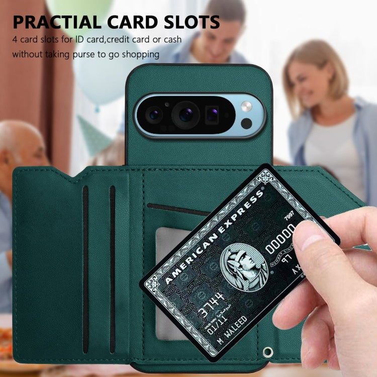 For Google Pixel 9 Skin Feel Four Card Slots Phone Case with Wrist Strap