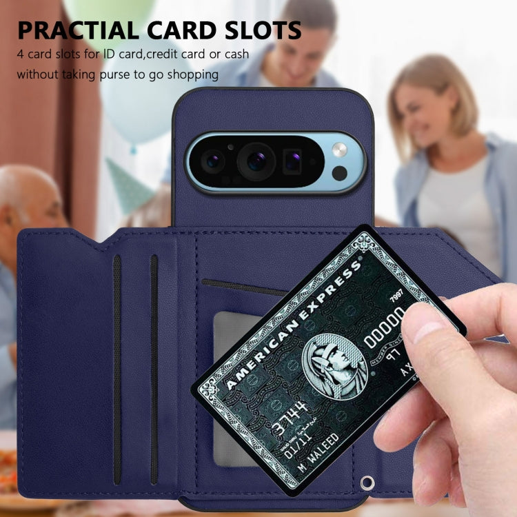 For Google Pixel 9 Skin Feel Four Card Slots Phone Case with Wrist Strap