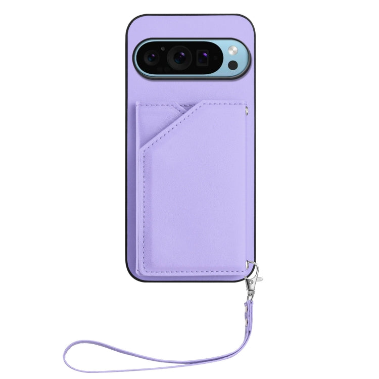 For Google Pixel 9 Skin Feel Four Card Slots Phone Case with Wrist Strap