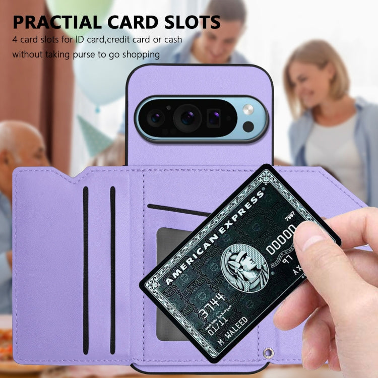 For Google Pixel 9 Skin Feel Four Card Slots Phone Case with Wrist Strap