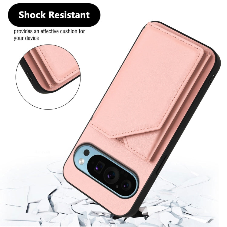 For Google Pixel 9 Pro Skin Feel Four Card Slots Phone Case with Wrist Strap