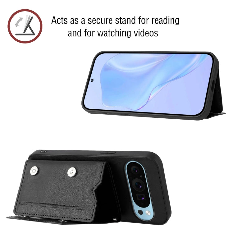 For Google Pixel 9 Pro Skin Feel Four Card Slots Phone Case with Wrist Strap