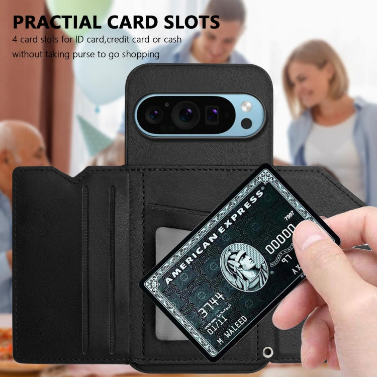 For Google Pixel 9 Pro Skin Feel Four Card Slots Phone Case with Wrist Strap