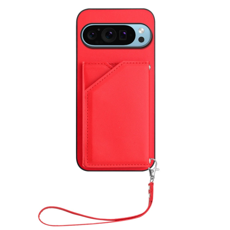 For Google Pixel 9 Pro Skin Feel Four Card Slots Phone Case with Wrist Strap