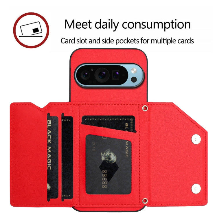 For Google Pixel 9 Pro Skin Feel Four Card Slots Phone Case with Wrist Strap