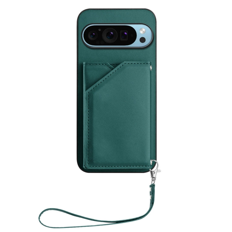 For Google Pixel 9 Pro Skin Feel Four Card Slots Phone Case with Wrist Strap
