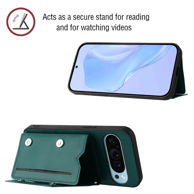 For Google Pixel 9 Pro Skin Feel Four Card Slots Phone Case with Wrist Strap