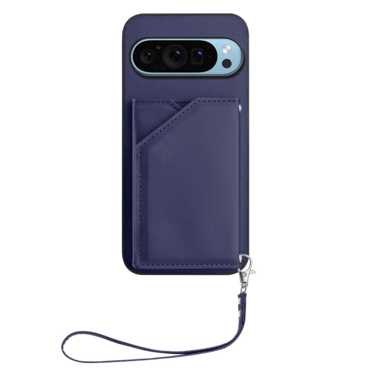 For Google Pixel 9 Pro Skin Feel Four Card Slots Phone Case with Wrist Strap