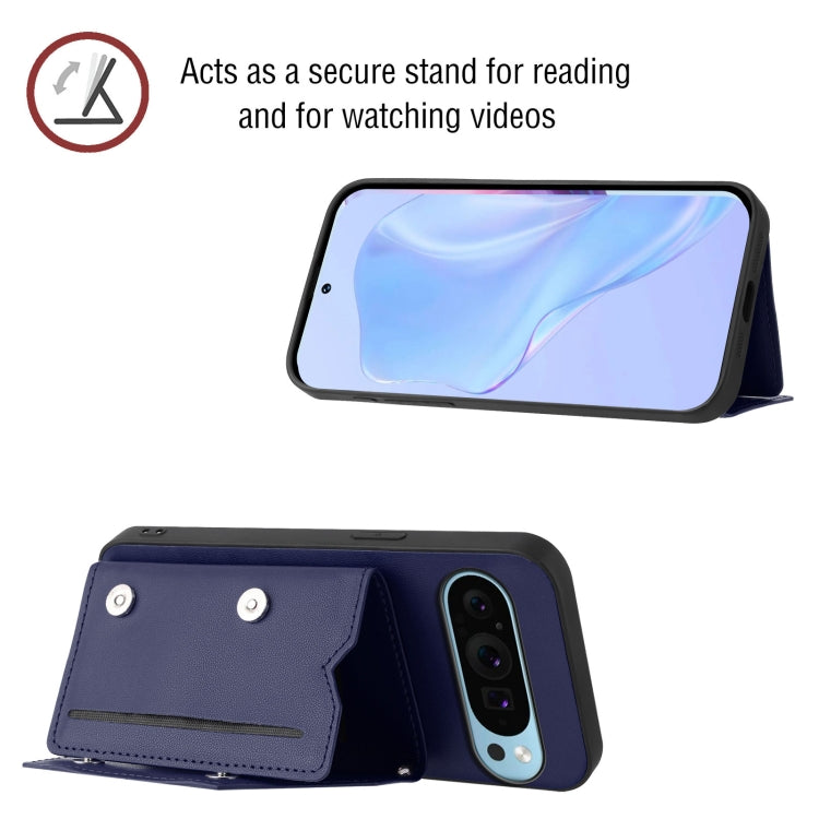 For Google Pixel 9 Pro Skin Feel Four Card Slots Phone Case with Wrist Strap