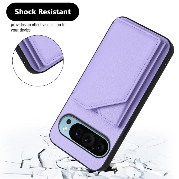 For Google Pixel 9 Pro Skin Feel Four Card Slots Phone Case with Wrist Strap