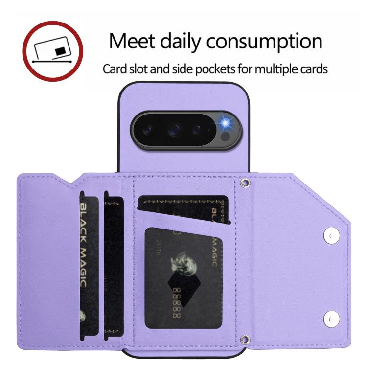 For Google Pixel 10 / 10 Pro Skin Feel Four Card Slots Phone Case with Wrist Strap