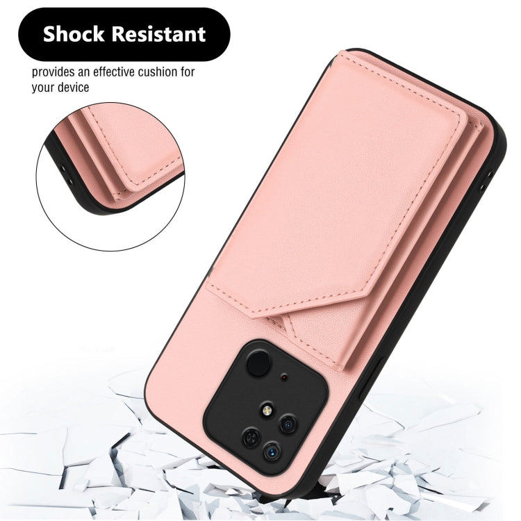 For Redmi 10C Skin Feel Four Card Slots Phone Case with Wrist Strap