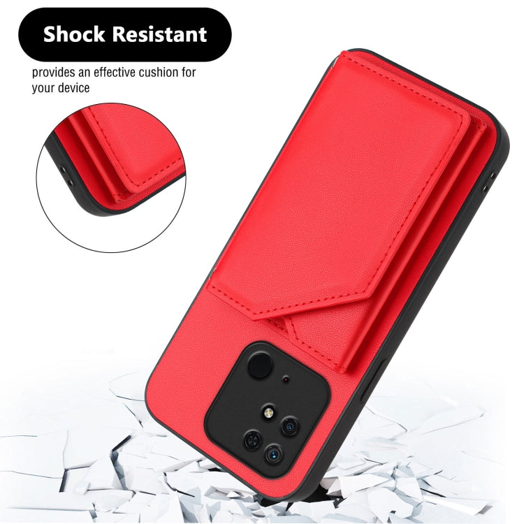 For Redmi 10C Skin Feel Four Card Slots Phone Case with Wrist Strap