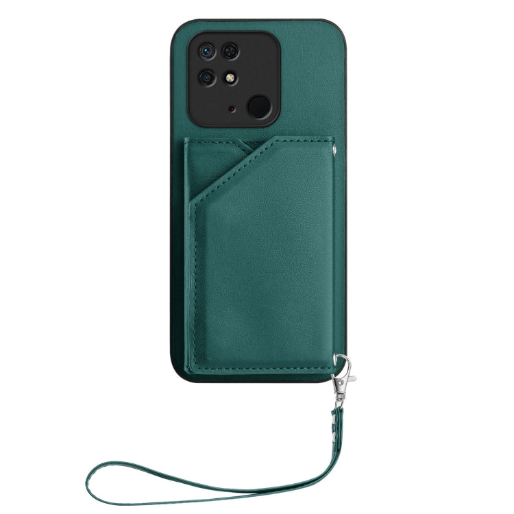 For Redmi 10C Skin Feel Four Card Slots Phone Case with Wrist Strap