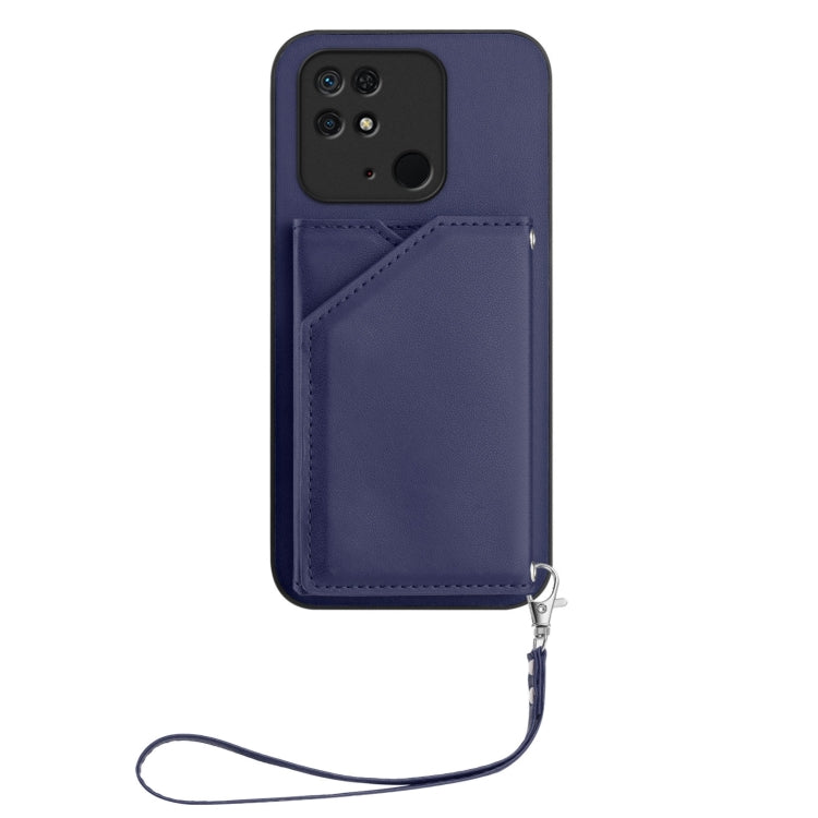 For Redmi 10C Skin Feel Four Card Slots Phone Case with Wrist Strap