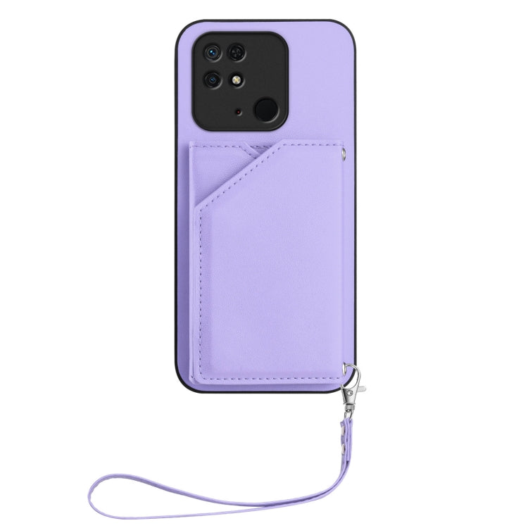 For Redmi 10C Skin Feel Four Card Slots Phone Case with Wrist Strap