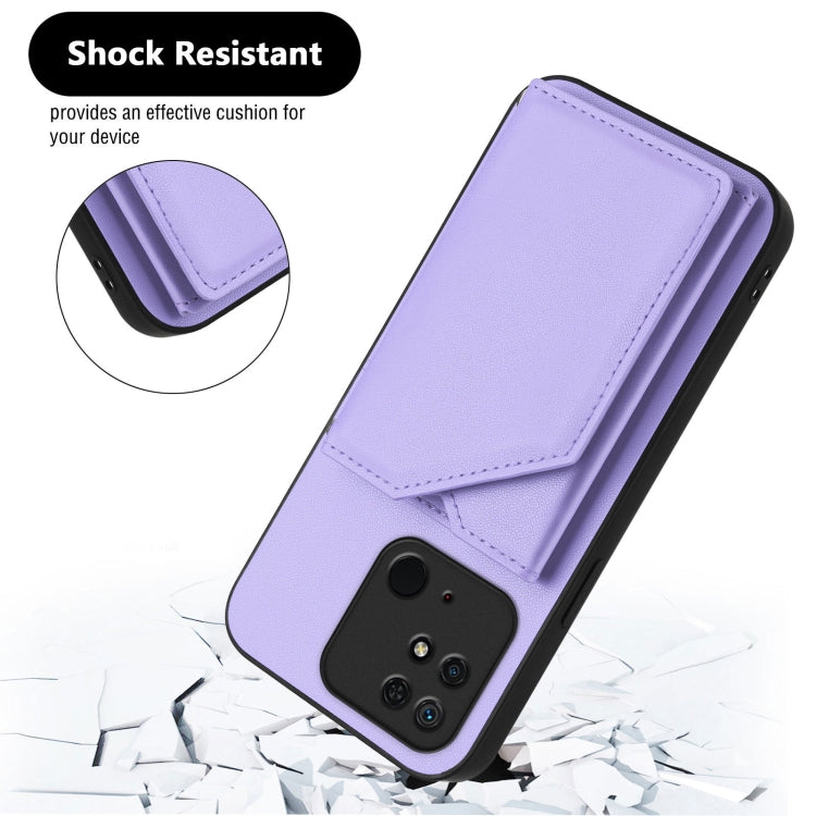 For Redmi 10C Skin Feel Four Card Slots Phone Case with Wrist Strap