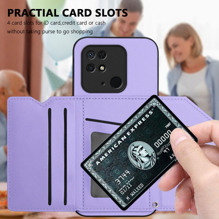 For Redmi 10C Skin Feel Four Card Slots Phone Case with Wrist Strap