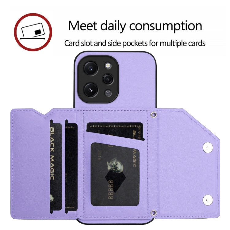 For Redmi 12 4G Global Skin Feel Four Card Slots Phone Case with Wrist Strap