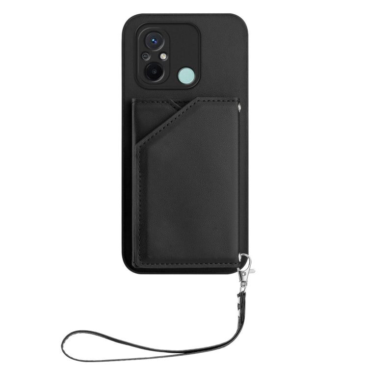 For Redmi 12C / 11A Skin Feel Four Card Slots Phone Case with Wrist Strap