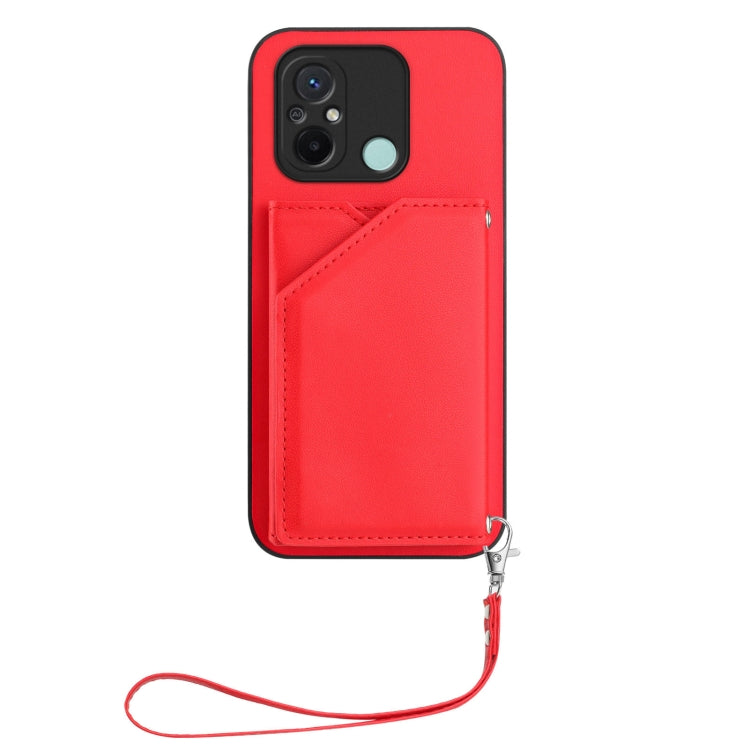For Redmi 12C / 11A Skin Feel Four Card Slots Phone Case with Wrist Strap