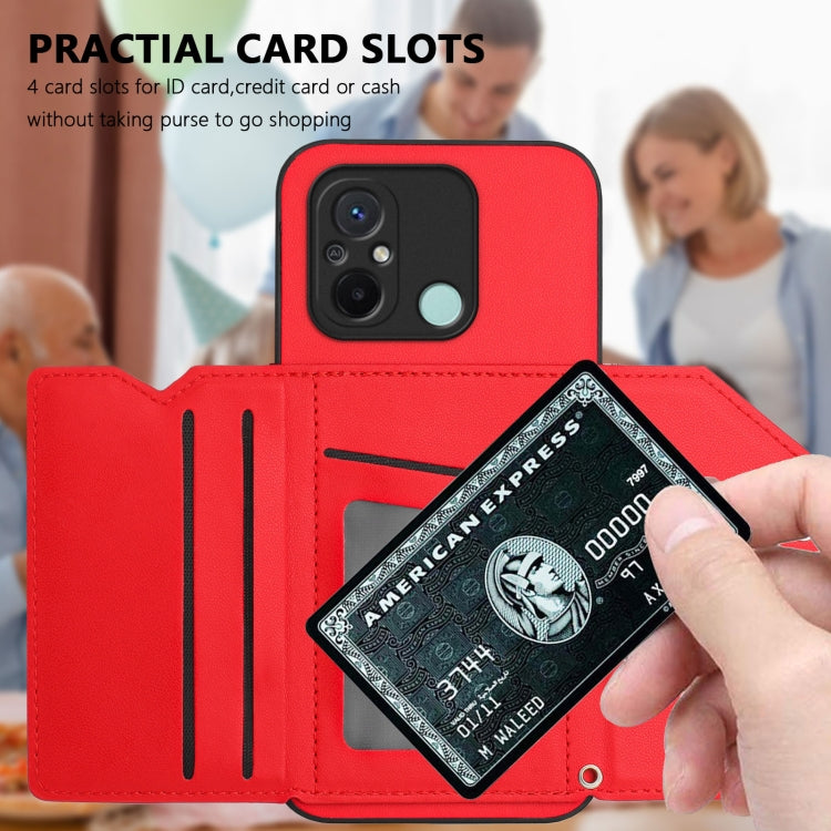 For Redmi 12C / 11A Skin Feel Four Card Slots Phone Case with Wrist Strap