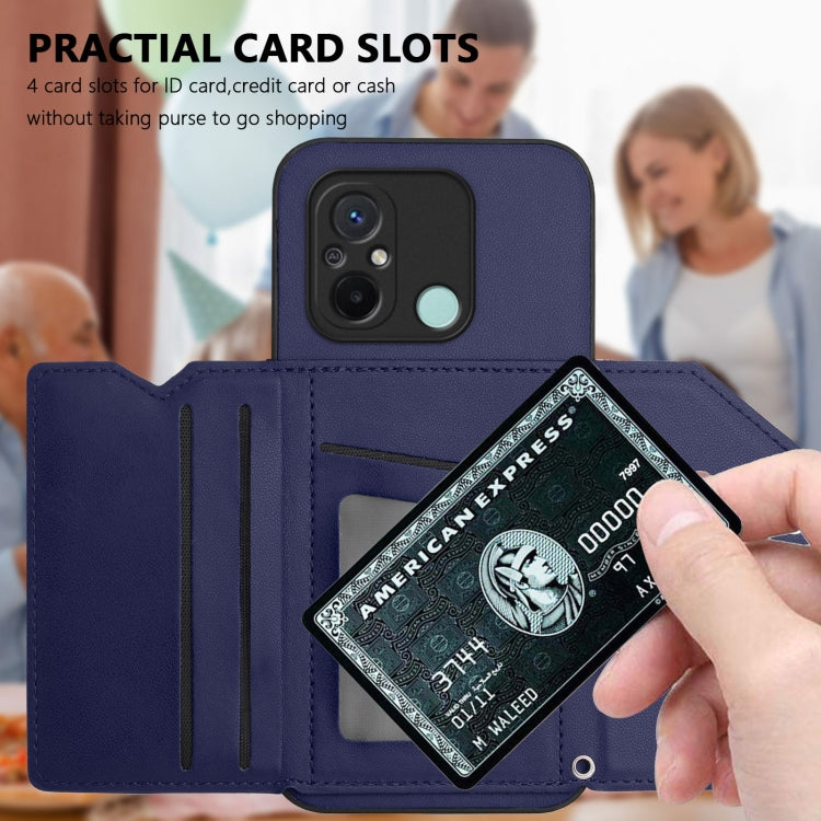 For Redmi 12C / 11A Skin Feel Four Card Slots Phone Case with Wrist Strap