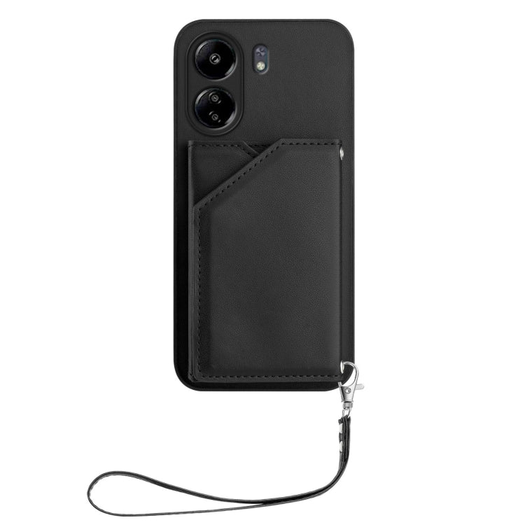 For Redmi 13C 4G Global Skin Feel Four Card Slots Phone Case with Wrist Strap