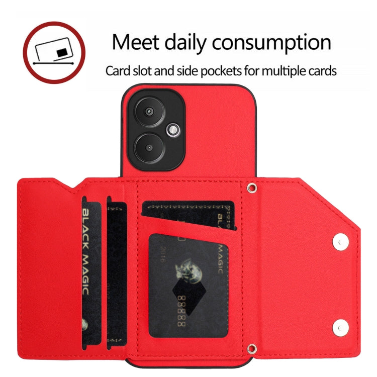 For Redmi 13C 5G / 13R Skin Feel Four Card Slots Phone Case with Wrist Strap