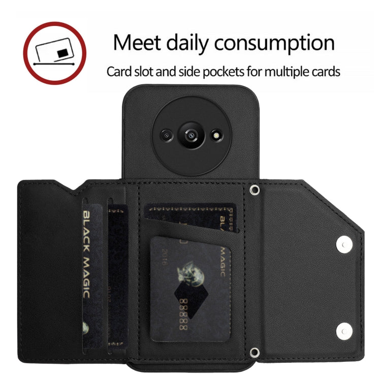 For Redmi A3 4G Global Skin Feel Four Card Slots Phone Case with Wrist Strap