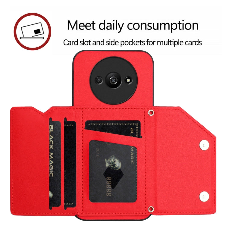 For Redmi A3 4G Global Skin Feel Four Card Slots Phone Case with Wrist Strap