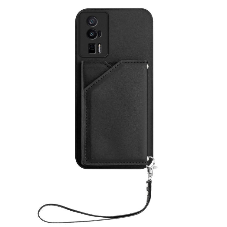 For Redmi K60 / 60 Pro Skin Feel Four Card Slots Phone Case with Wrist Strap