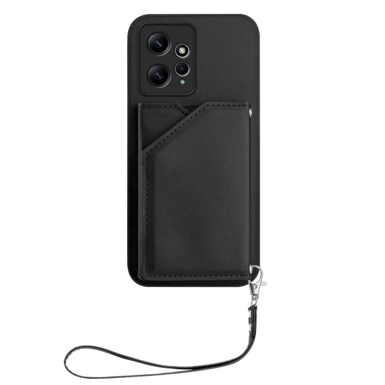 For Redmi Note 12 4G Global Skin Feel Four Card Slots Phone Case with Wrist Strap
