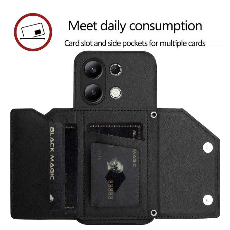 For Redmi Note 13 4G Global Skin Feel Four Card Slots Phone Case with Wrist Strap