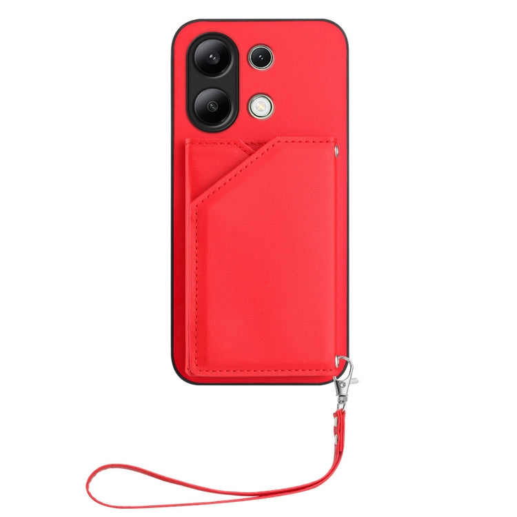 For Redmi Note 13 4G Global Skin Feel Four Card Slots Phone Case with Wrist Strap
